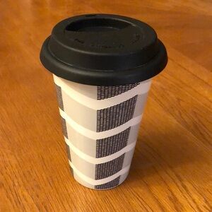 Sonoma Life + Style Ceramic Travel Coffee Mug / Tea Cup, Rubber Lid: Black, Gray